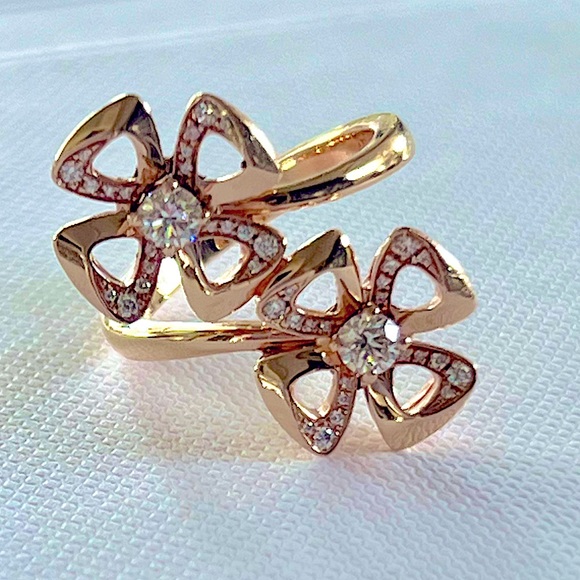 BVLGARI Fiorever 18k Rose Gold Ring with Pavé Diamonds -A Must-Have Masterpiece - Picture 1 of 11